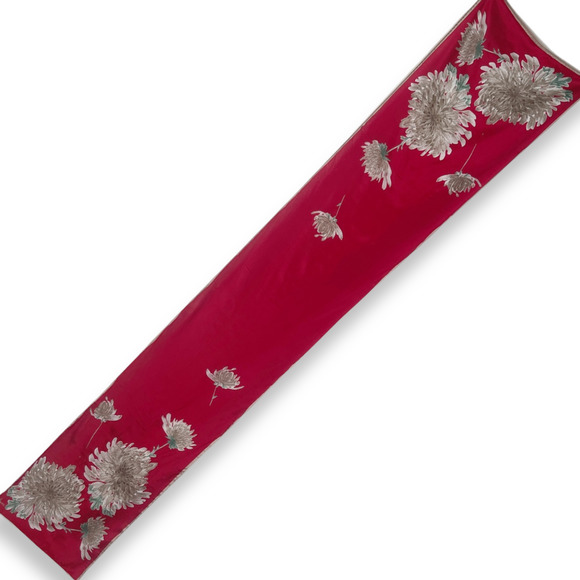 Vera Accessories - Vintage 100% Silk Oblong Rectangular Vera Red Chrysanthemum Flower Scarf